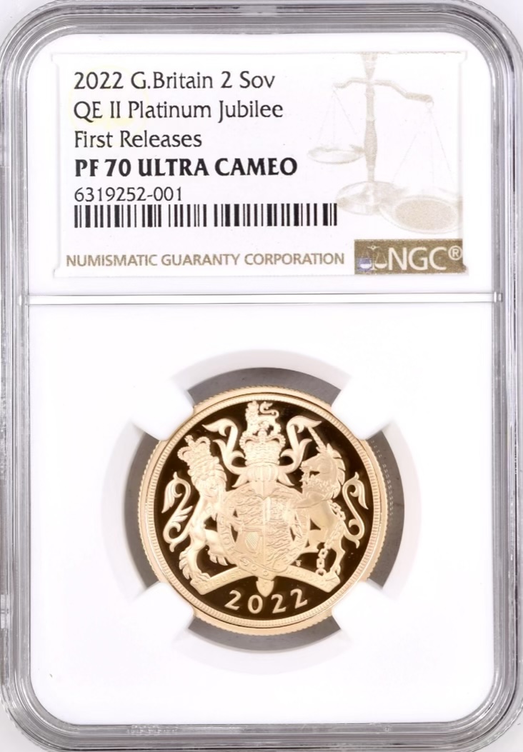 2022 Platinum Jubilee Gold Proof Double Sovereign NGC Graded PF70 Ultra Cameo