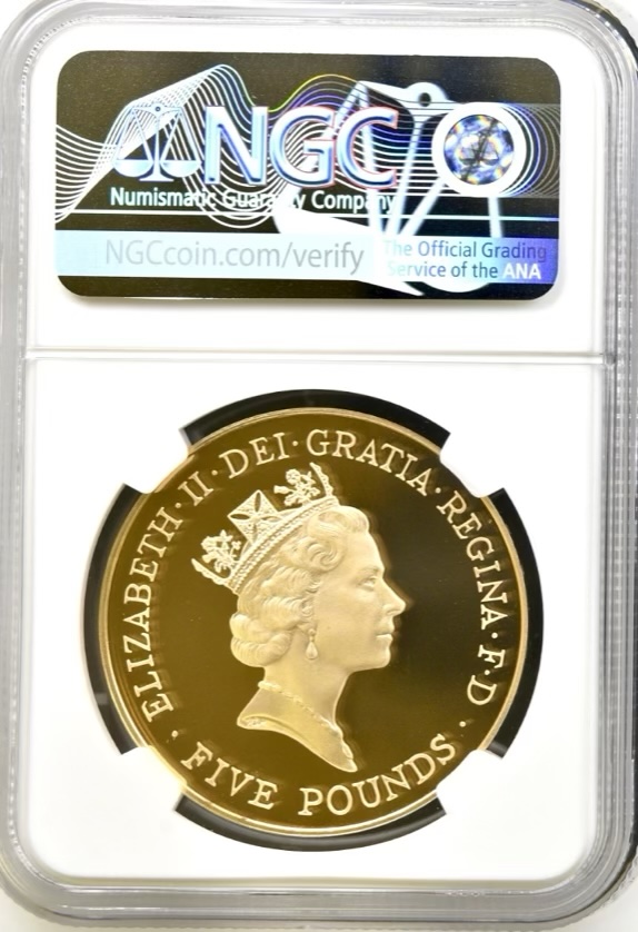1996 Gold Proof Five Pounds Crown, (£5) Queen Elizabeth II 70th Birthday NGC Graded PF69 Ultra Cameo - Image 2