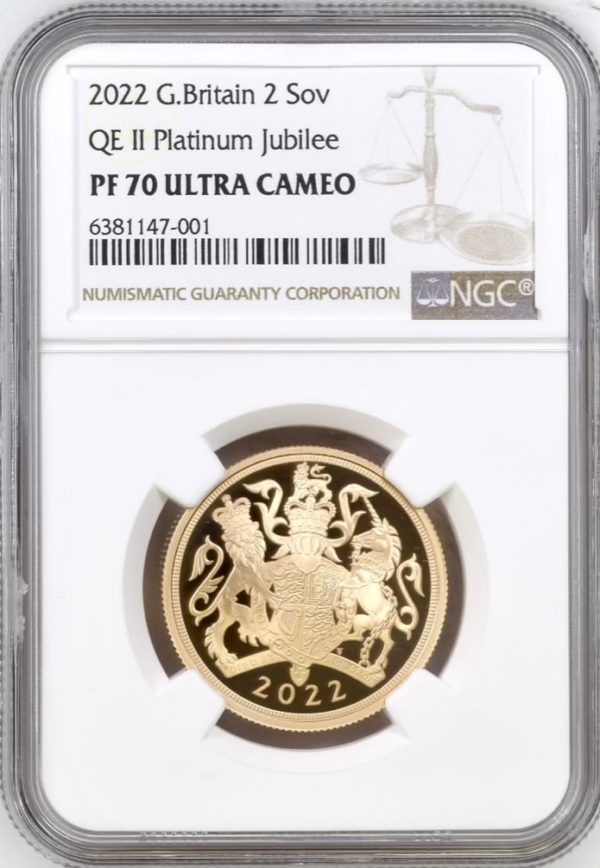2022 Platinum Jubilee Gold Proof Double Sovereign NGC Graded PF70 Ultra Cameo
