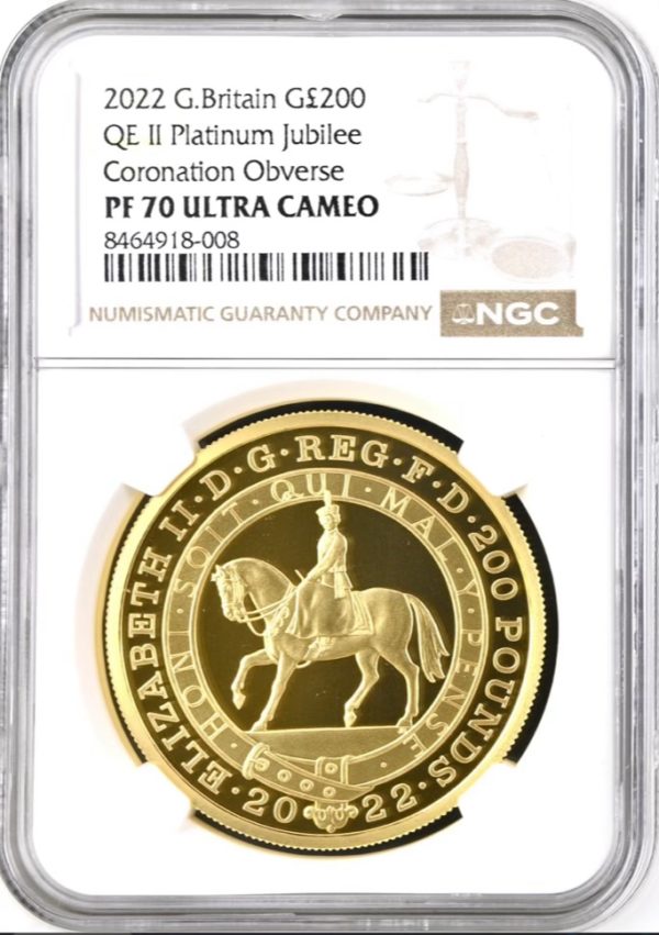 2022 Gold Proof £200  - Two Ounce Coin. Queen Elizabeth II Platinum Jubilee, NGC Graded PF70 Ultra Cameo