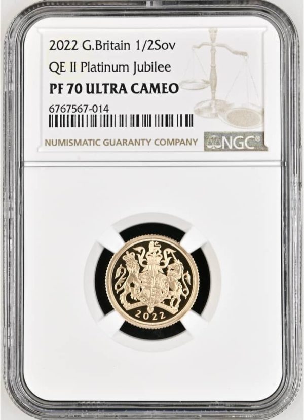 2022 Gold Proof Half Sovereign (1/2), Queen Elizabeth II Platinum Jubilee. NGC Graded PF70 Ultra Cameo