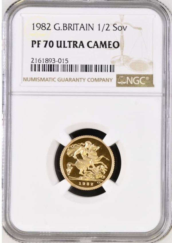 1982 Gold Proof Half Sovereign, NGC Graded PF70 Ultra Cameo.