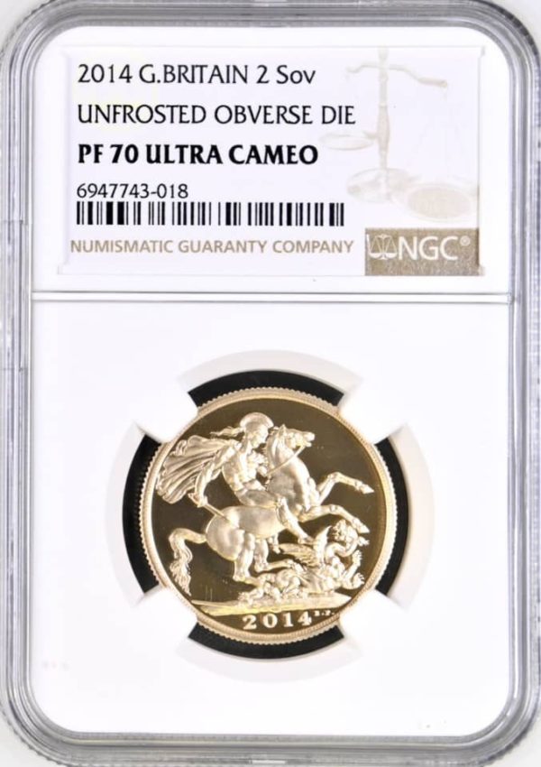 2014 Gold Proof Double Sovereign Unfrosted Obverse Die (£2), NGC Graded PF70 Ultra Cameo