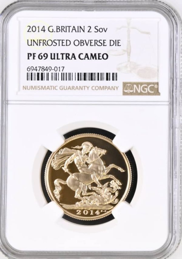 2014 Gold Proof Double Sovereign Unfrosted Obverse Die (£2), NGC Graded PF69 Ultra Cameo