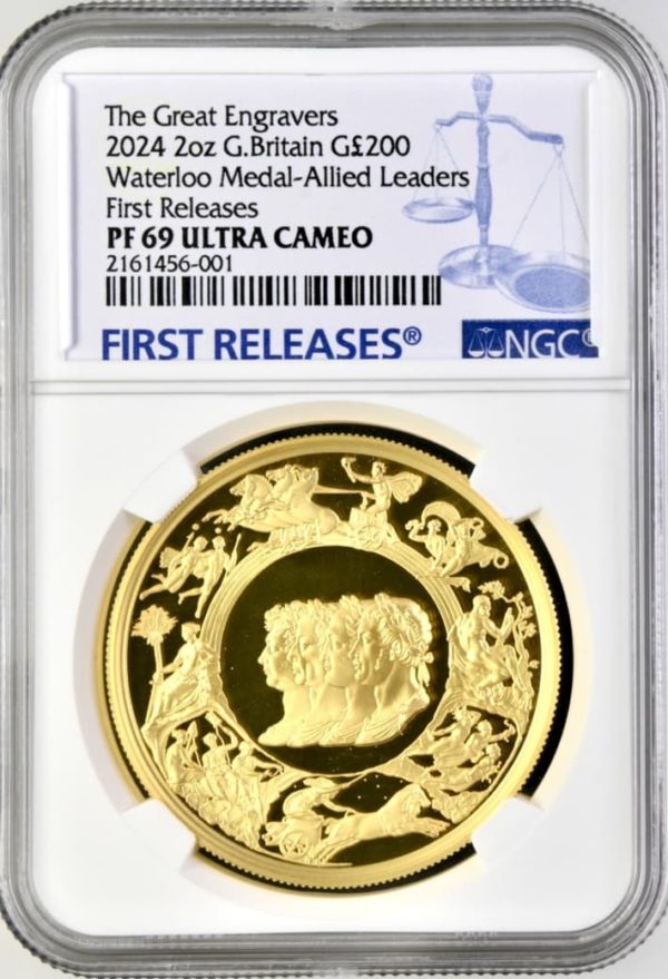 2024 Waterloo Medal - Allied Leaders, £200 Great Engravers Gold Proof Two Ounce Coin. NGC Graded PF69 Ultra Cameo
