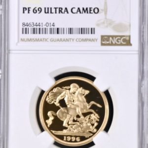 1996 Gold Proof Double Sovereign, NGC Graded PF69 Ultra Cameo