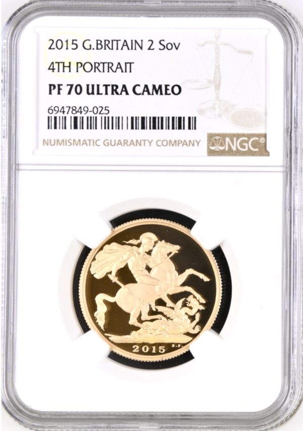 2015 Gold Proof Double Sovereign (£2), 4th Portrait, NGC Graded PF70 Ultra Cameo