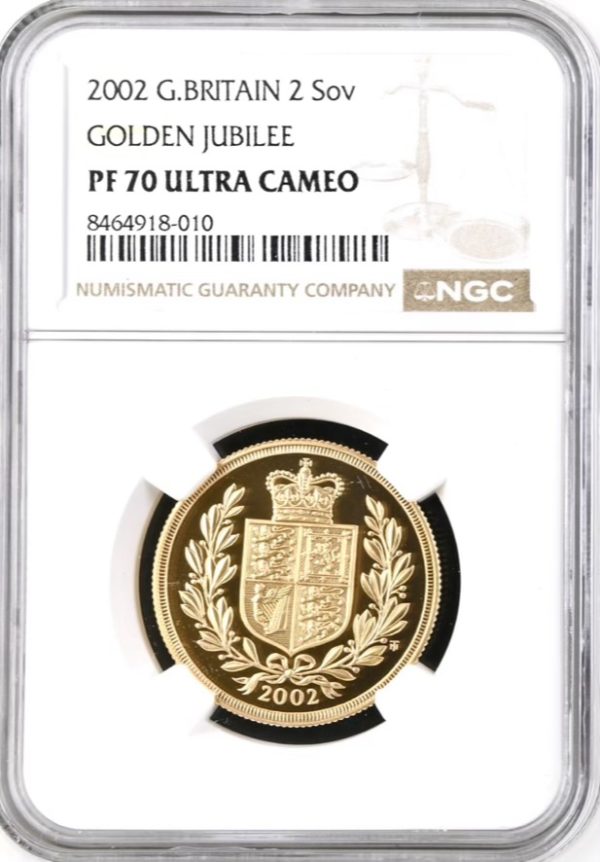 2002 Gold Proof Double Sovereign (£2), NGC Graded PF70 Ultra Cameo