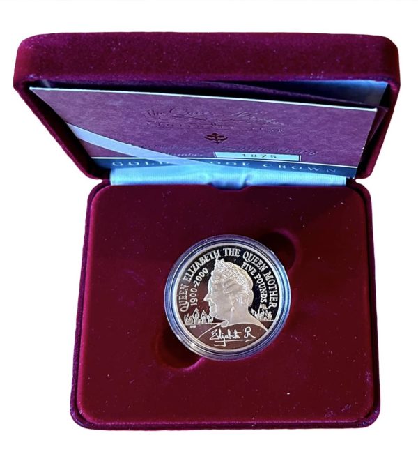 2000 Queen Mother Anniversary of Birth, Gold Proof Five Pounds Crown (£5)