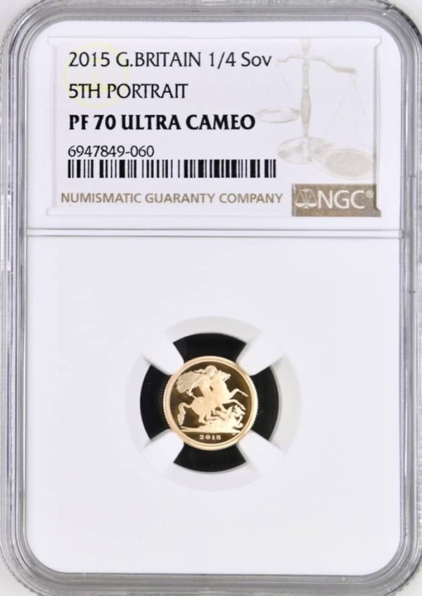 2015 Gold Proof Quarter Sovereign, Fifth Portrait, NGC Graded PF70 Ultra Cameo