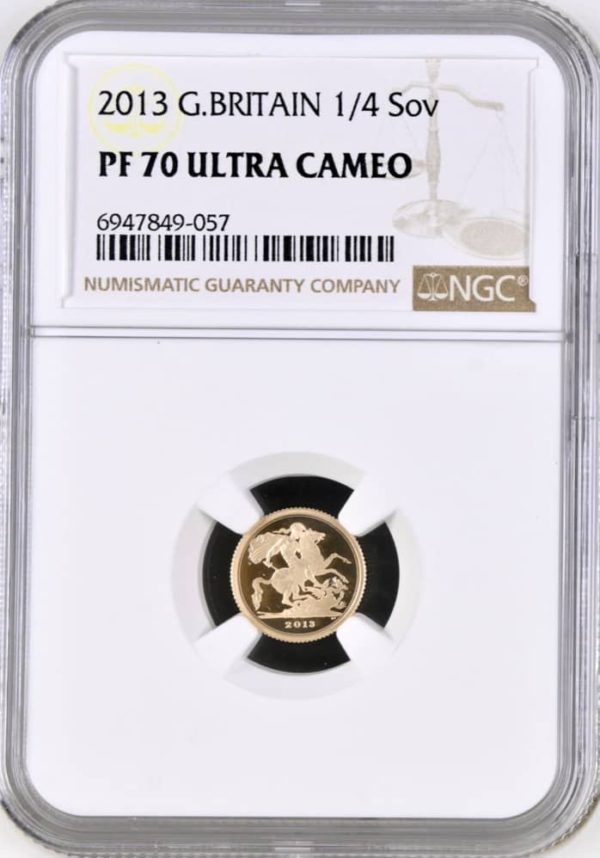 2013 Gold Proof Quarter Sovereign, NGC Graded PF70 Ultra Cameo.