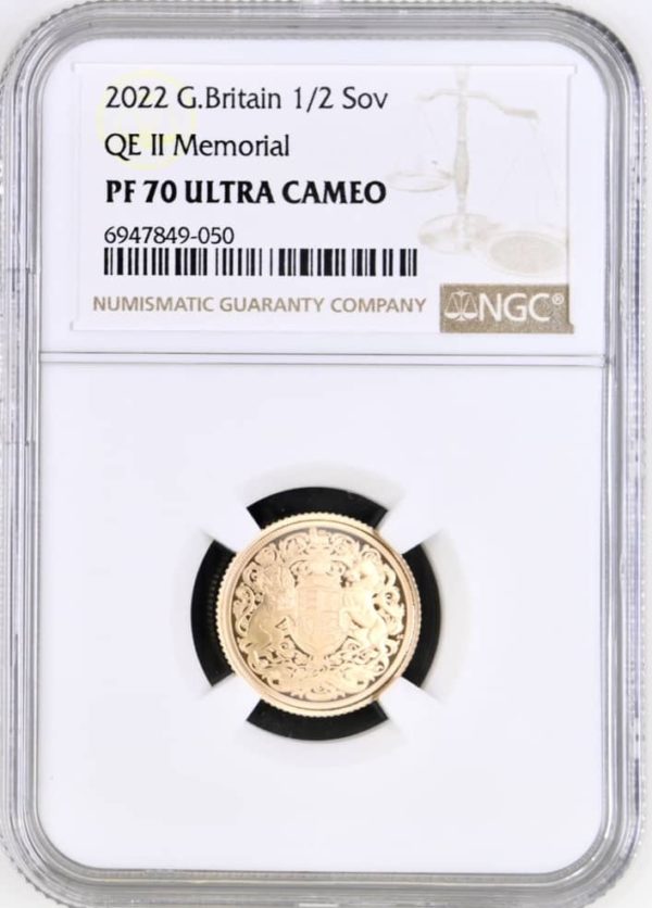 2022 Queen Elizabeth II Memorial Gold Proof Half Sovereign. NGC Graded PF70 Ultra Cameo