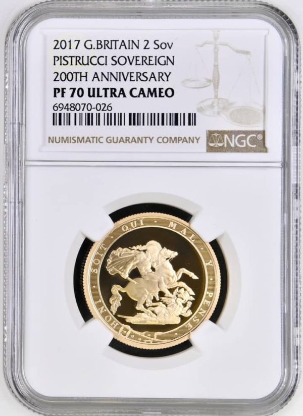 2017 Gold Proof Double Sovereign, Pistrucci 200th Anniversary Design. NGC Graded PF70 Ultra Cameo