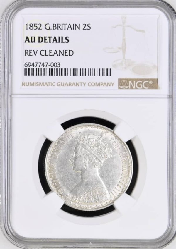 1852 Gothic Florin, NGC Graded AU Rev. Cleaned