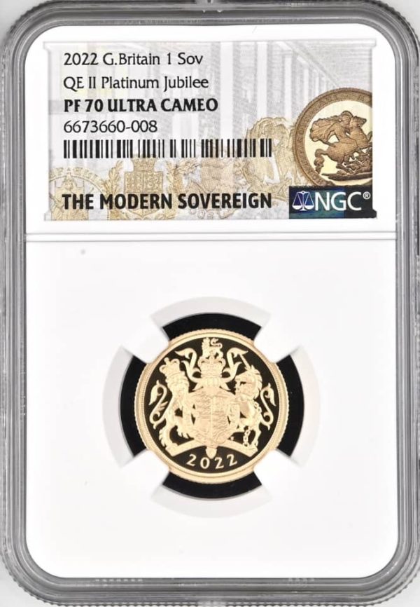 2022 Gold Proof Sovereign, Queen Elizabeth II Platinum Jubilee. NGC Graded PF70 Ultra Cameo