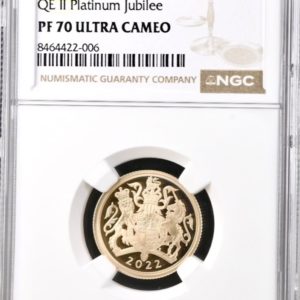 2022 Gold Proof Sovereign, Queen Elizabeth II Platinum Jubilee. NGC Graded PF70 Ultra Cameo