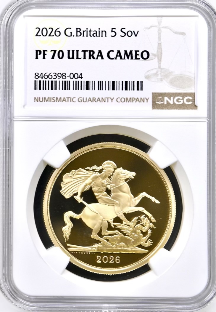 2026 Gold Proof Five Pounds Sovereign (£5) Yellow Gold George And Dragon NGC Graded PF70 Ultra Cameo