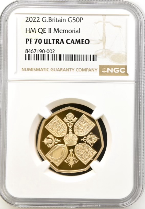 2022 Gold Proof 50p - QEII Memorial, NGC Graded PF70 Ultra Cameo