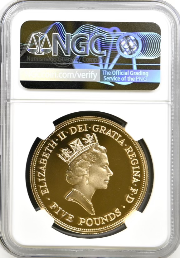 1990 Queen Mother Anniversary of Birth, Gold Proof Five Pound Crown (£5) NGC Graded PF70 Ultra Cameo - Image 2