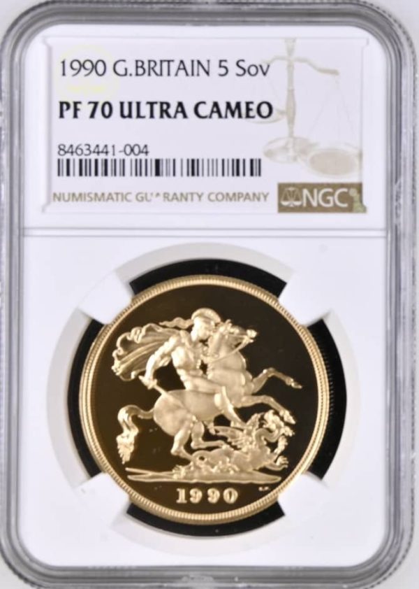 1990 Gold Proof Five Sovereign (£5) NGC Graded PF70 Ultra Cameo