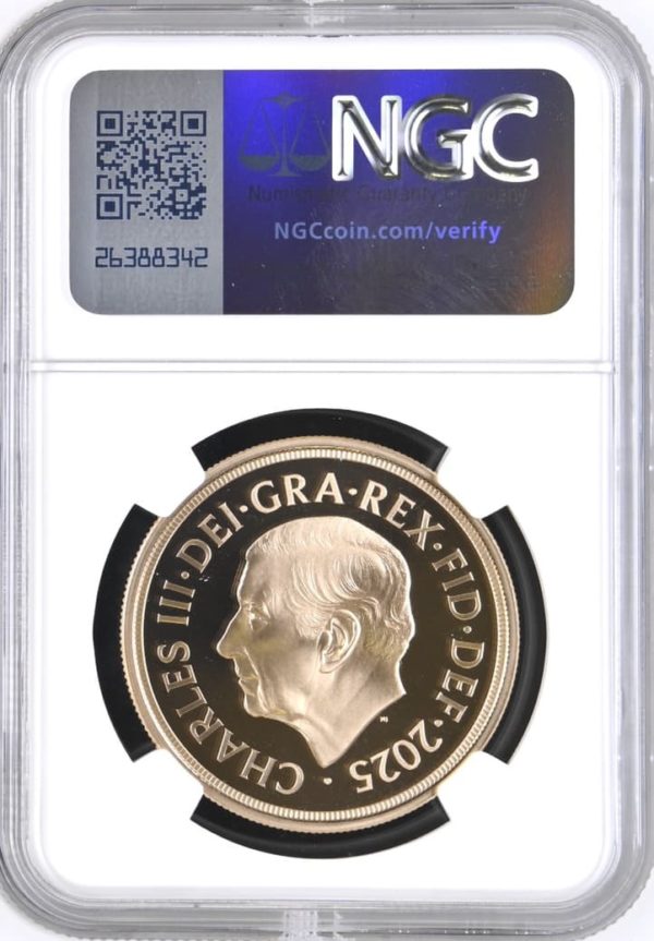 2025 Gold Proof  Five Sovereign (5 Pounds / £5), Merlen Royal Arms Shield Design, NGC Graded PF69 Ultra Cameo First Releases - Image 2