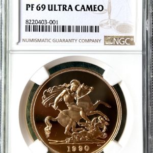 1990 Gold Proof Five Sovereign (£5) NGC Graded PF69 Ultra Cameo