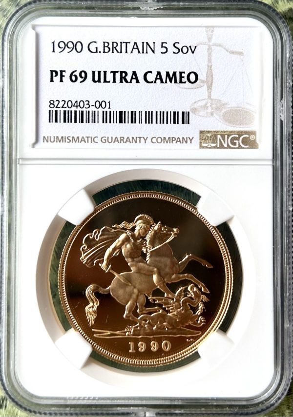 1990 Gold Proof Five Sovereign (£5) NGC Graded PF69 Ultra Cameo