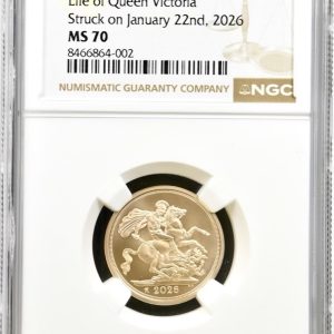 2026 Gold Sovereign, Life Of Queen Victoria. NGC Graded MS70