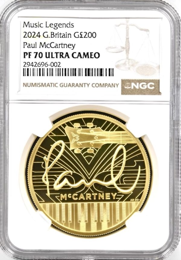 2024 Paul McCartney - Music Legends £200 Gold Proof Two Ounce Coin. NGC Graded PF70 Ultra Cameo