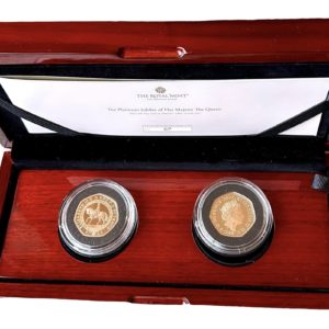 2022 Gold Proof Fifty Pence Set (50p), Platinum Jubilee, With Rare Queen Elizabeth II Obverse.