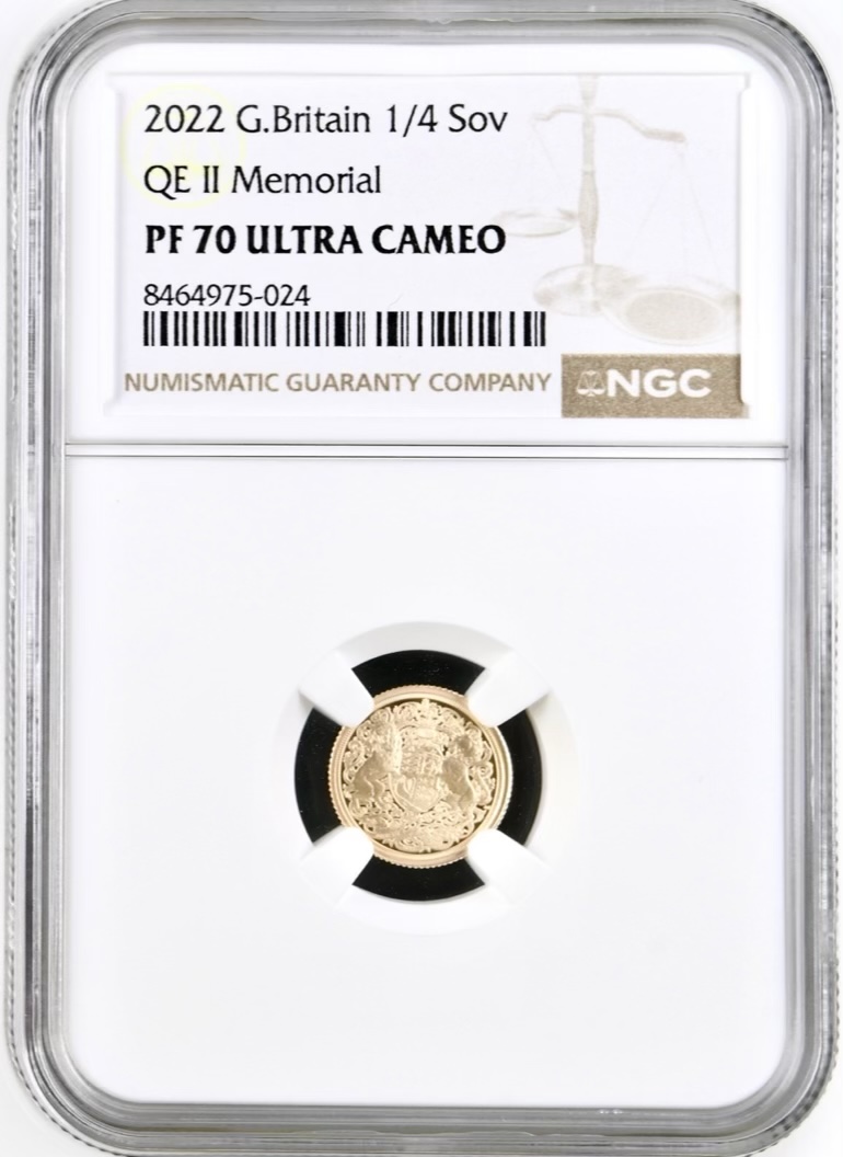 2022 Memorial Gold Proof Quarter Sovereign. NGC Graded PF70 Ultra Cameo