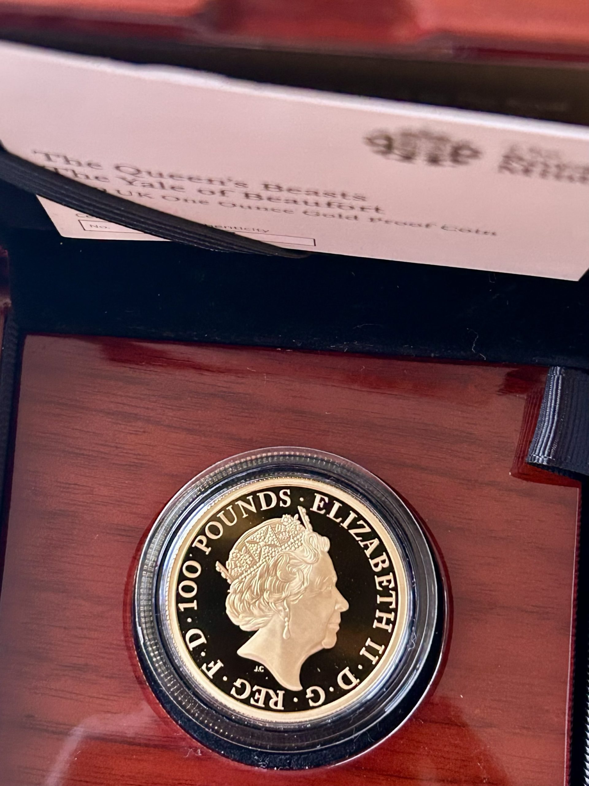 2019 Yale Of Beaufort Queens Beasts Gold Proof 100 Pounds, One Ounce Coin (1oz) - Image 3