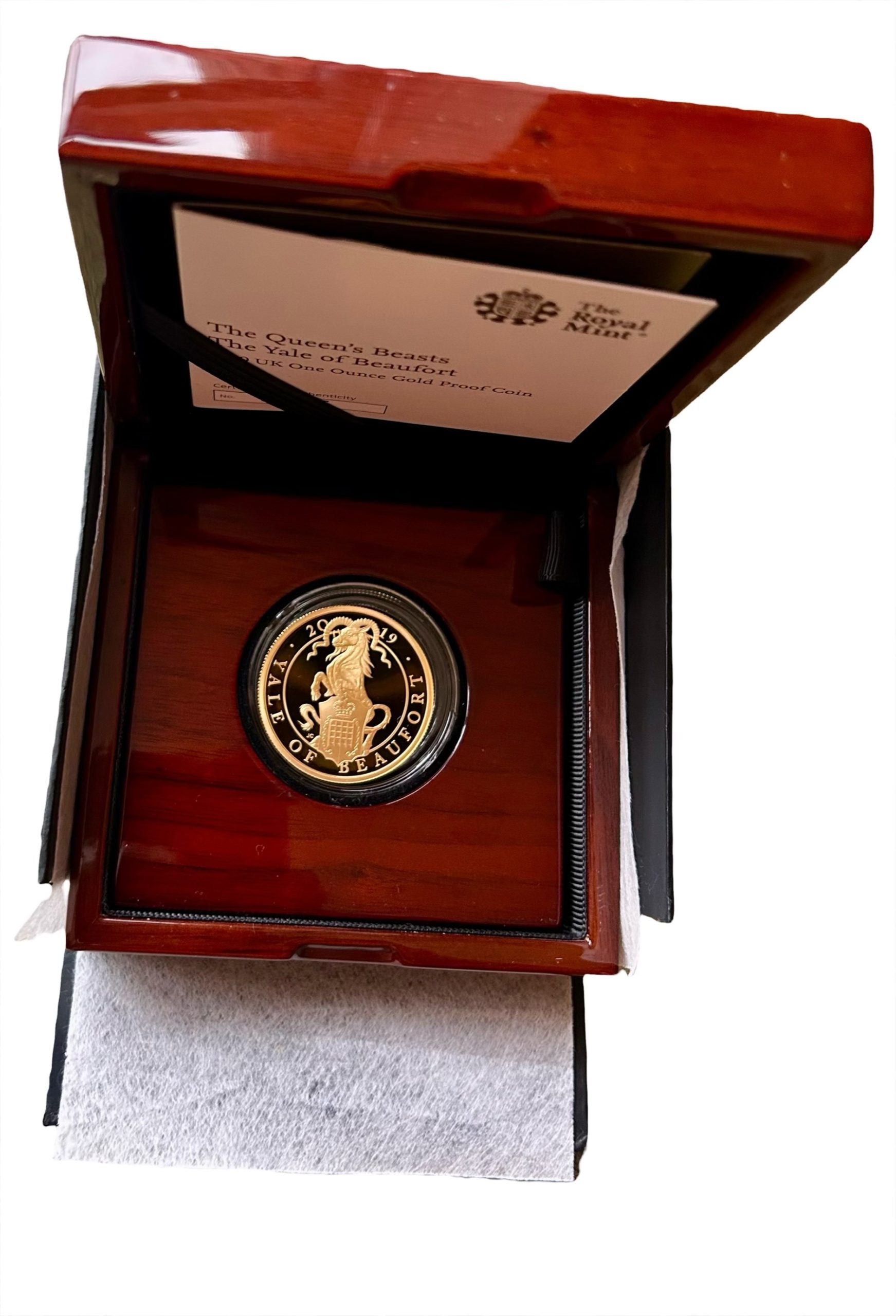2019 Yale Of Beaufort Queens Beasts Gold Proof 100 Pounds, One Ounce Coin (1oz)
