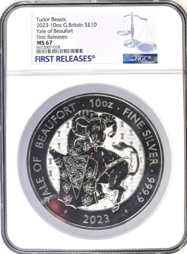 2023 Silver £10 Yale Of Beaufort Tudor Beast (10 Oz.) NGC Graded MS67