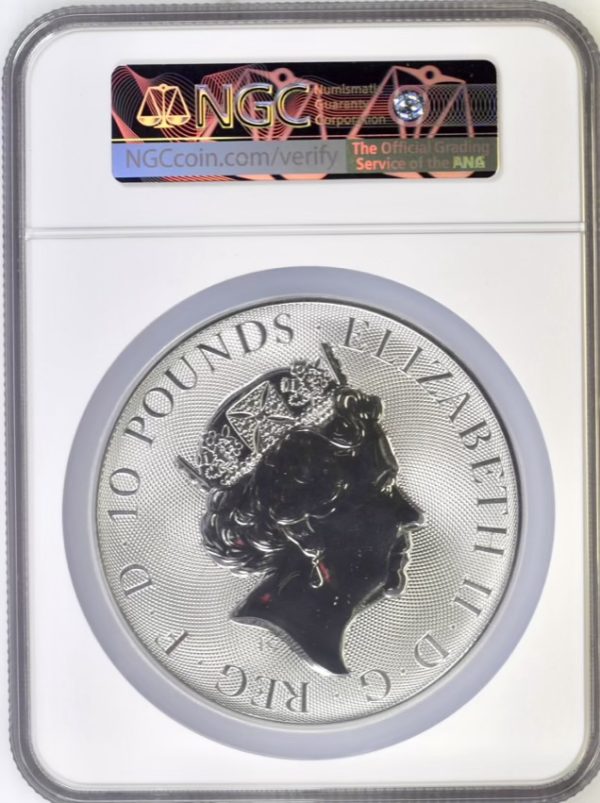 2023 Silver £10 Yale Of Beaufort Tudor Beast (10 Oz.) NGC Graded MS67 - Image 2
