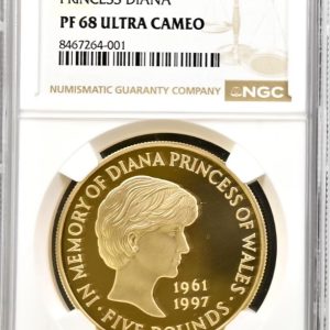 Princess Diana 1999 Gold Proof £5 Crown, NGC Graded PF68 Ultra Cameo