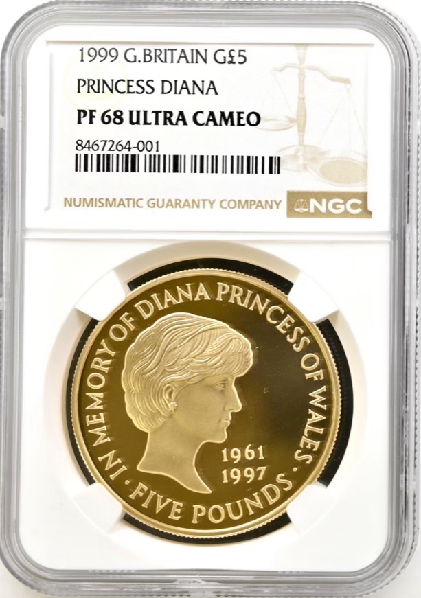 Princess Diana 1999 Gold Proof £5 Crown, NGC Graded PF68 Ultra Cameo