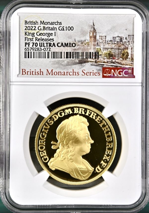 2022 King George I, British Monarchs. Gold Proof £100 Ounce Coin. NGC Graded PF70 Ultra Cameo