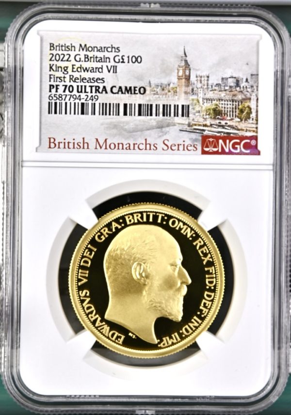 2022 Edward VII, British Monarchs. Gold Proof £100 Ounce Coin. NGC Graded PF70 Ultra Cameo