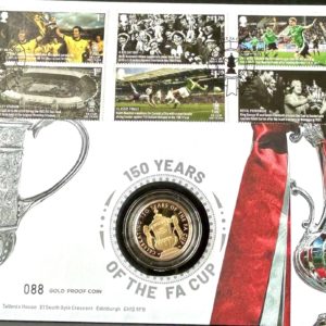 2022 Gold Proof Two Pounds Coin (£2) 150 Years Of The FA Cup Stamped First Day Cover.