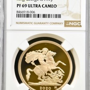 2020 Gold Proof Five Pounds Sovereign, George And Dragon, NGC Graded PF69 Ultra Cameo