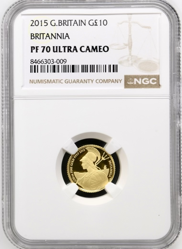2015 Gold Proof Britannia £10, 1/10th Oz. Coin. NGC Graded PF70 Ultra Cameo