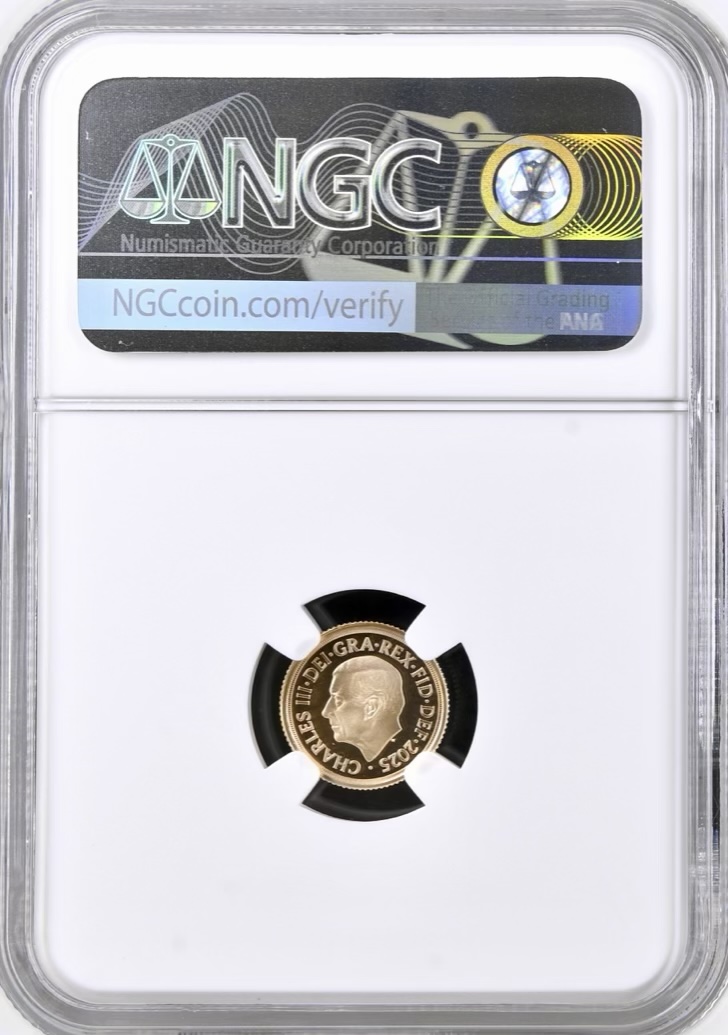 2025 Gold Proof Quarter Sovereign - Merlen Shield Royal Arms - NGC Graded PF70 Ultra Cameo - Image 2