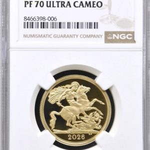 2026 Gold Proof Double Sovereign (Two Pounds / £2) Yellow Gold George and Dragon. NGC Graded PF70 Ultra Cameo