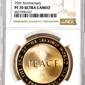 2020 Gold Proof Five Pounds Crown (£5), End of Second World War Anniversary. NGC Graded PF70 Ultra Cameo