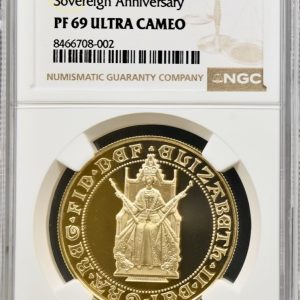 1989 Gold Proof Five Pounds Sovereign (£5 / 5Sov), NGC Graded PF69 Ultra Cameo, Tudor Rose.