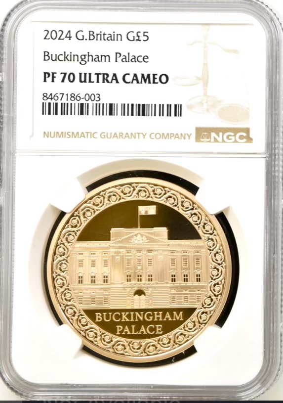 2024 Gold Proof Five Pound Crown (£5) - Buckingham Palace. NGC Graded PF70 Ultra Cameo