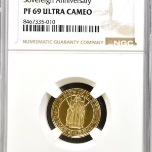 1989 Half Sovereign (1/2), Gold Proof Coin. Tudor rose 500th Anniversary. NGC Graded PF69 Ultra Cameo
