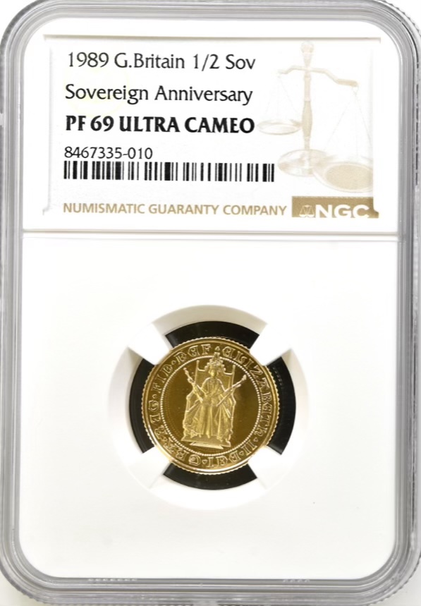 1989 Half Sovereign (1/2), Gold Proof Coin. Tudor rose 500th Anniversary. NGC Graded PF69 Ultra Cameo