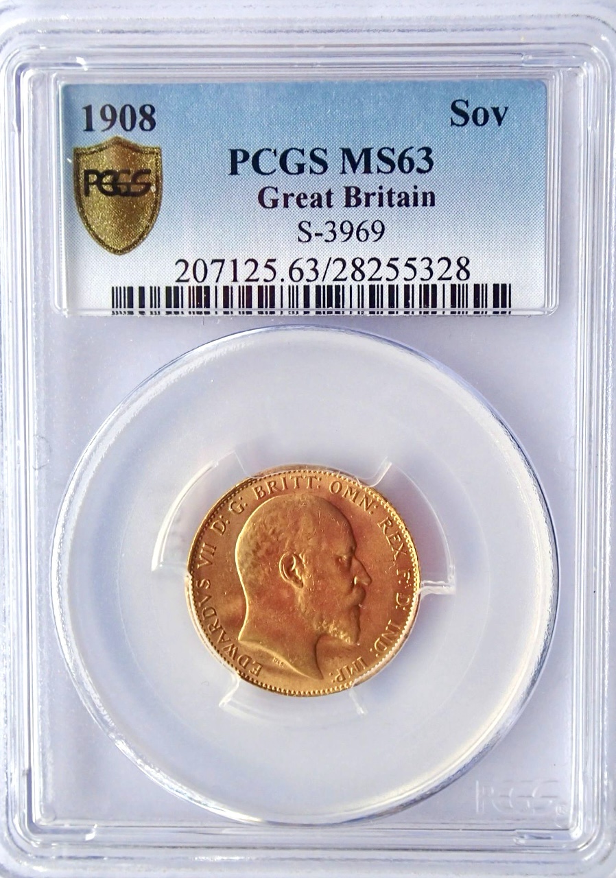 1908 Gold Sovereign, PCGS Graded MS63